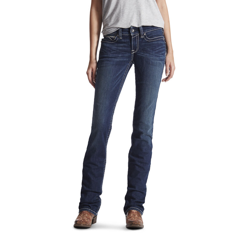 Ariat Jeans Damen - R.E.A.L. Mid Rise Stretch Icon Stackable Straight Leg DunkelBlau ( EPZTW-1290 )